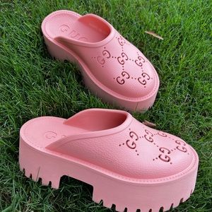 GUCCI Rubber Perforated G Platform Mules
